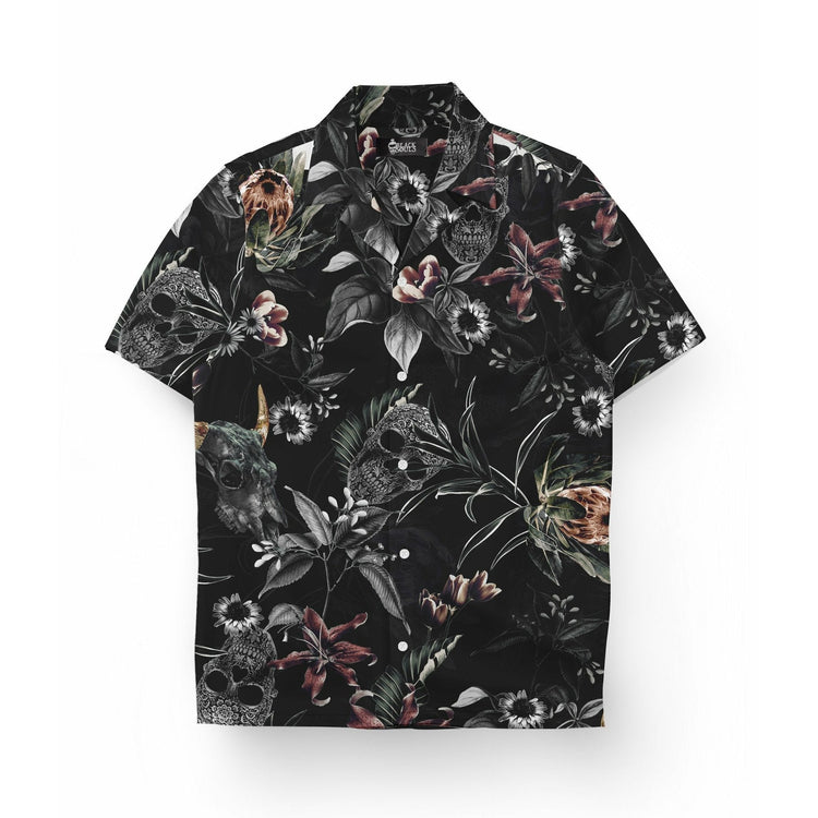 FLOWER SKULLS SHIRT LAPEL COLLAR - 22BLACKSOULS Clothing