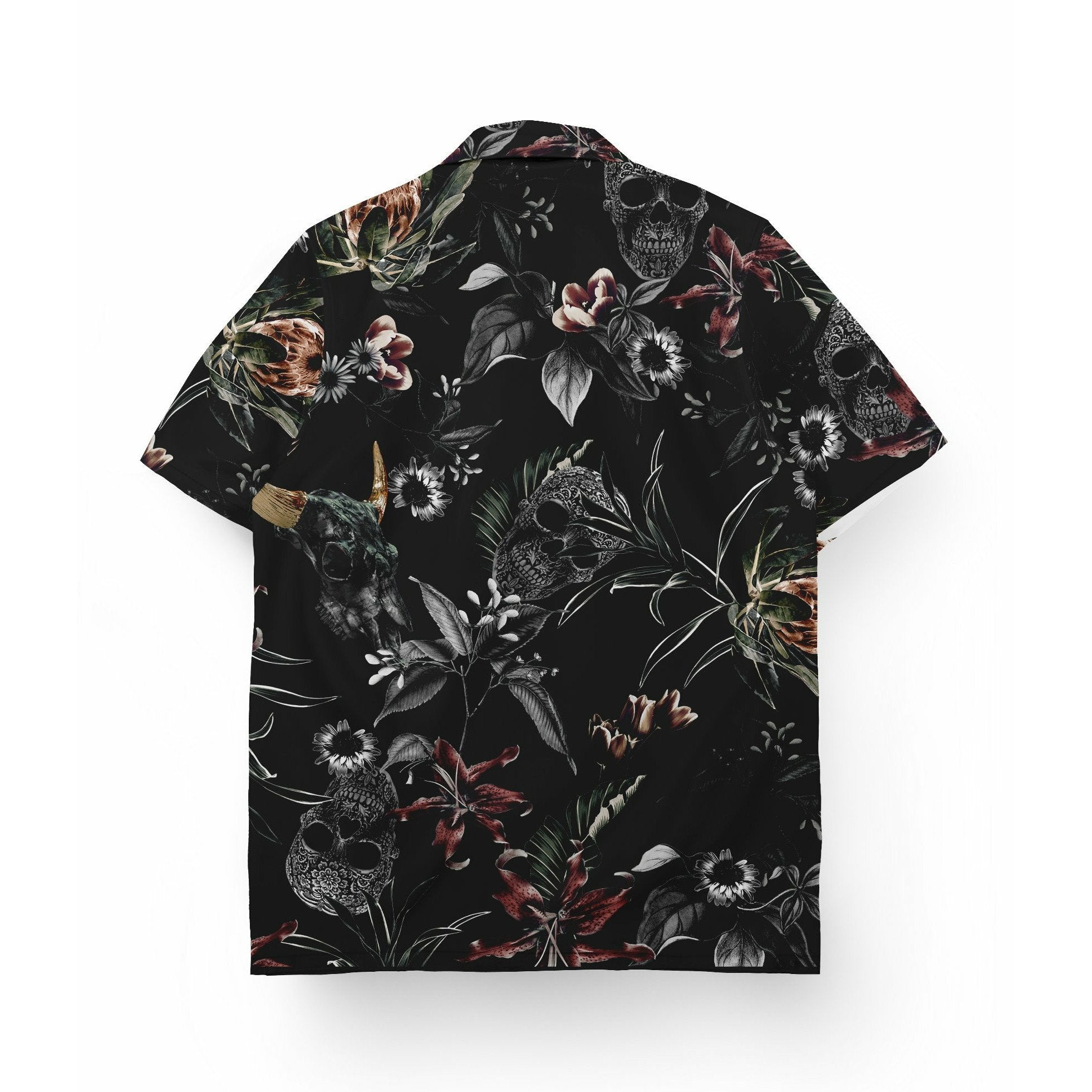 FLOWER SKULLS SHIRT LAPEL COLLAR - 22BLACKSOULS Clothing